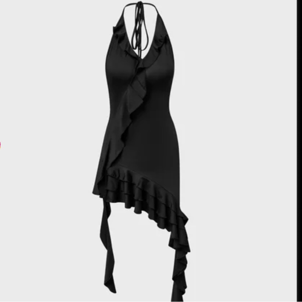 Asymmetrical halter mini dress with ruffles